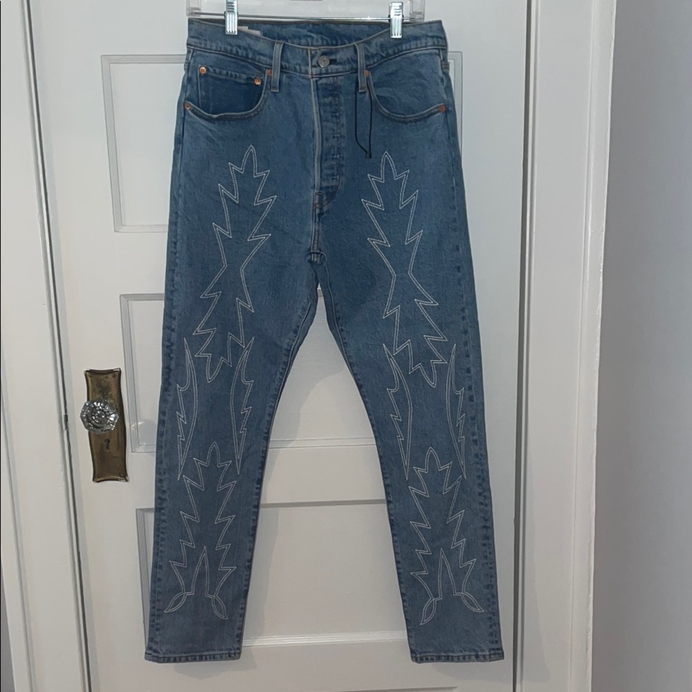 Levi's Blue Skinny Jeans with Intricate Embroidery